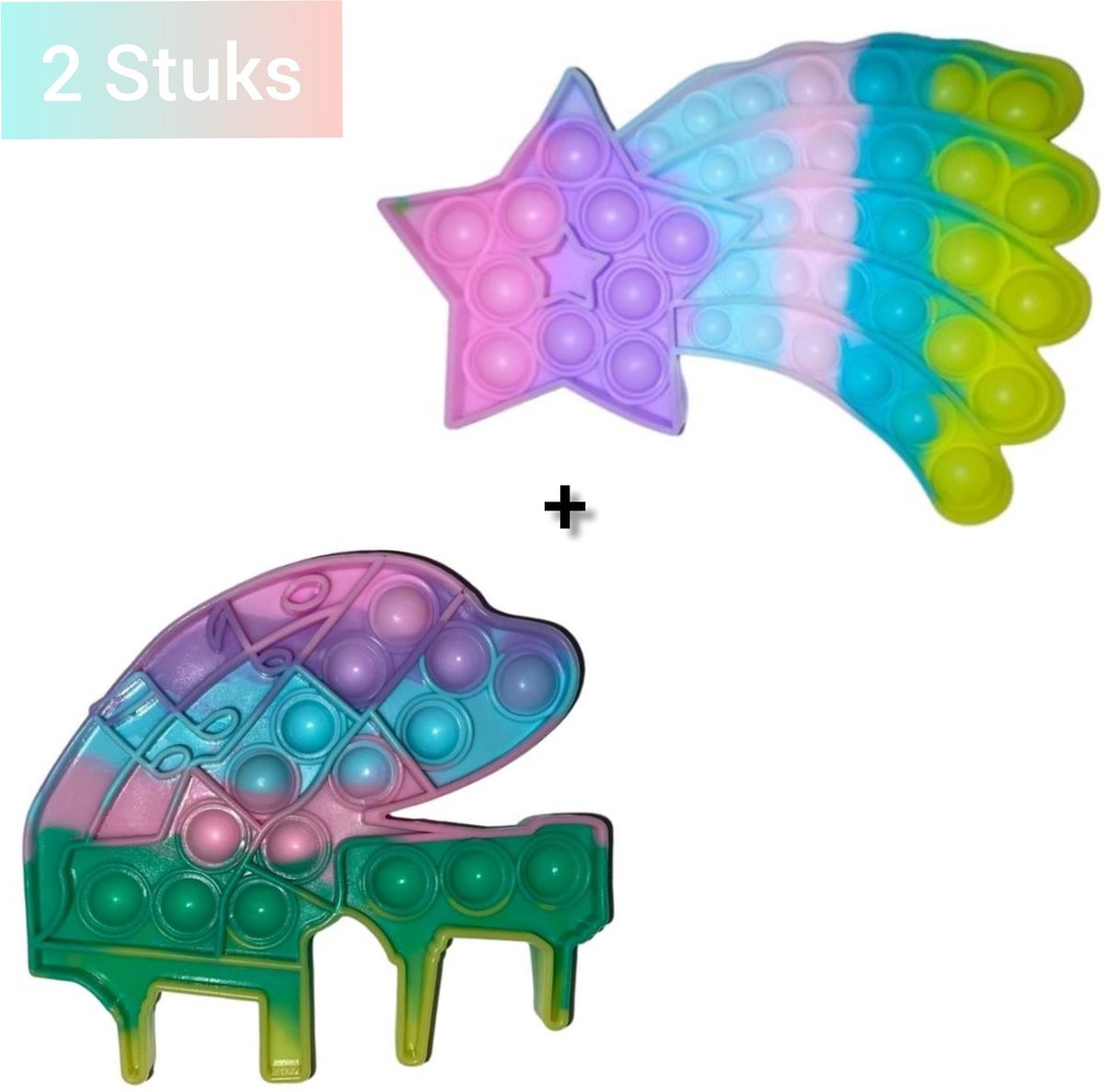 Fidget toys Set | 2 stuks Pop it Regenboog Multi Color | Piano + Vallende Ster | Anti stress 2021 | Van Tik Tok | Meisjes jongens volwassenen | Verjaardag of Kerst cadeautip